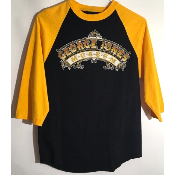 George Jones Museum Vintage Tee Size Small Black & Yellow Raglan Sleeve T-Shirt - Picture 1 of 5
